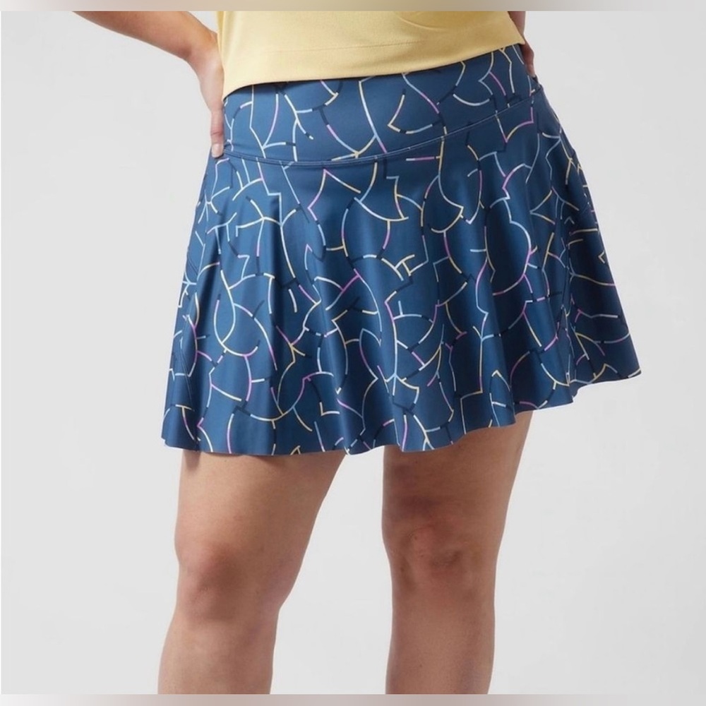 Athleta Ace Printed Tennis Skort Skirt XL 15.5" Blue Pickleball Golf Running